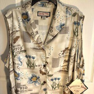 NWT Jamaica Bay Womens Sleeveless Top Sz 3X V-Neck Button Down